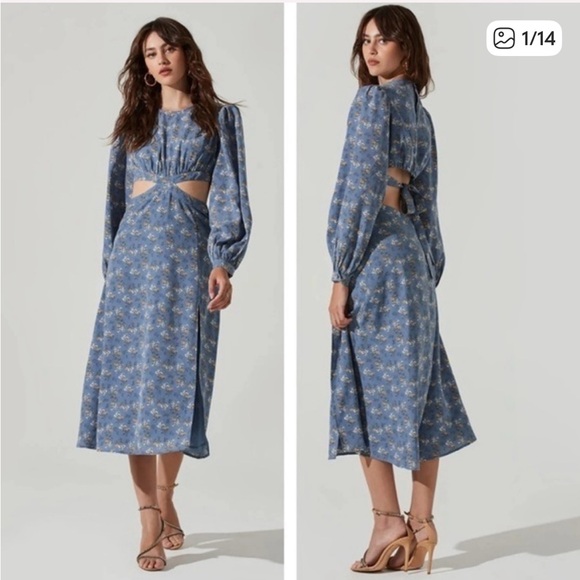 Astr Dresses & Skirts - Astr Blue Floral Cut-Out Midi Dress